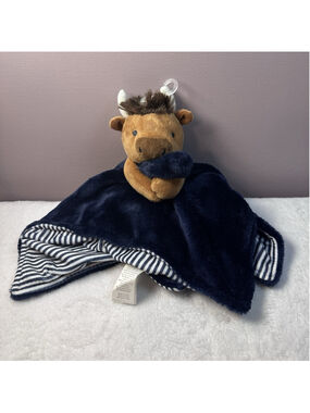 Carter's Brown Bull Buffalo Bison Navy Blue/Stripes Security Blanket /Lovey